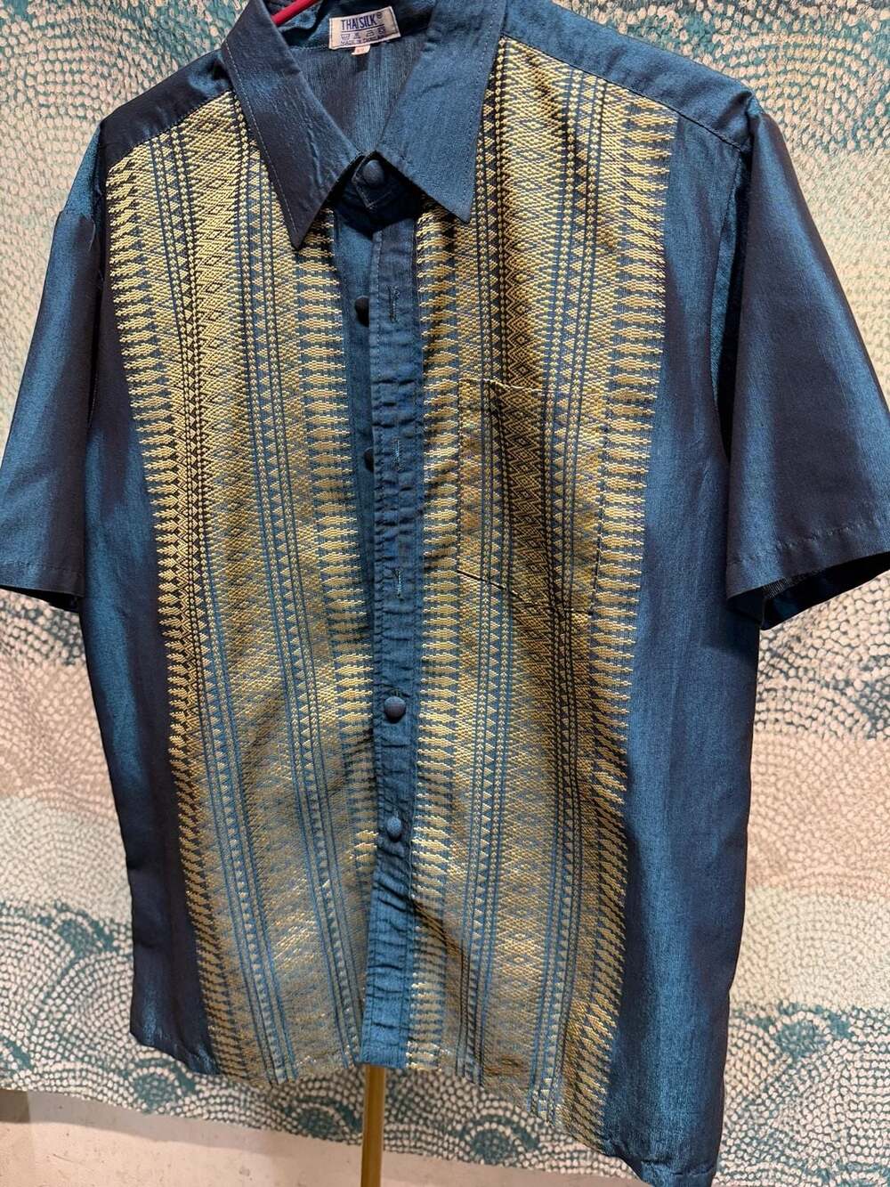 Thai Silk Men's Traditional Short Sleeve Woven Stitchwork Formal Shirt